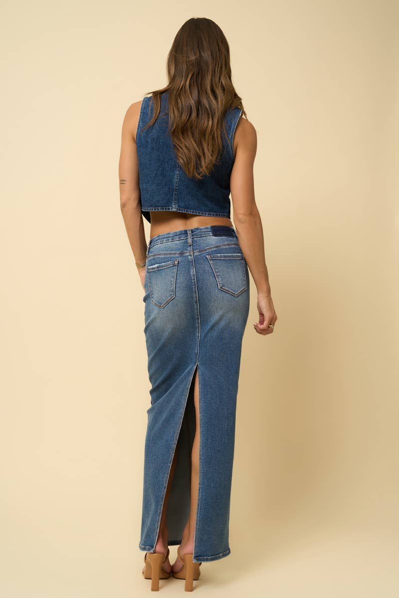Emelie Back Slit Denim Maxi Skirt – Clearwater